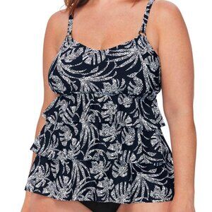 Island Escape Plus Size Tiered Printed Tanki Black Multi